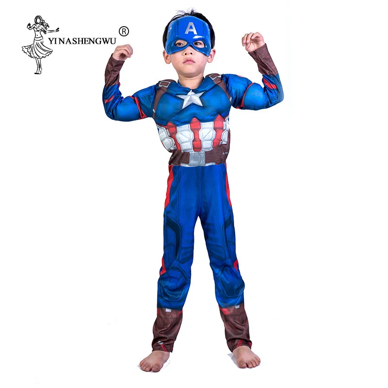 

Superhero Kids Muscle Captain America Costume Avengers Cosplay Super Hero Halloween Costume for Boy Cosplay Anime Clothing