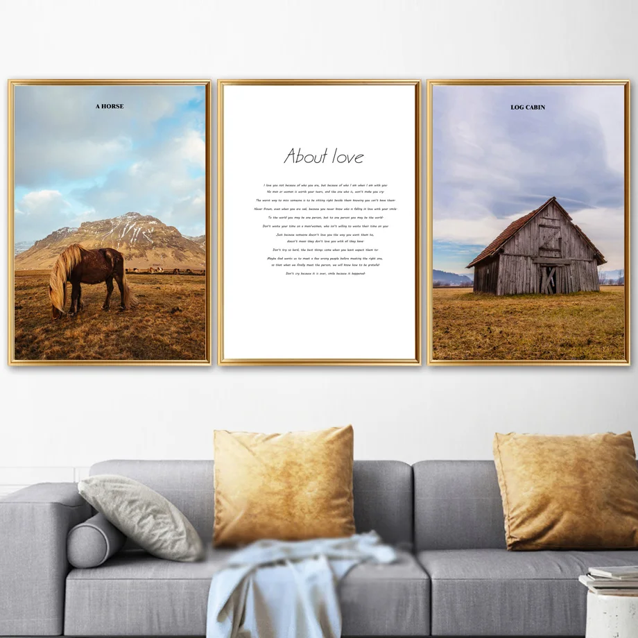 

Horse Log Cabin Mountain Love Landscape Wall Art Canvas Painting Nordic Posters And Prints Wall Pictures For Living Room Decor