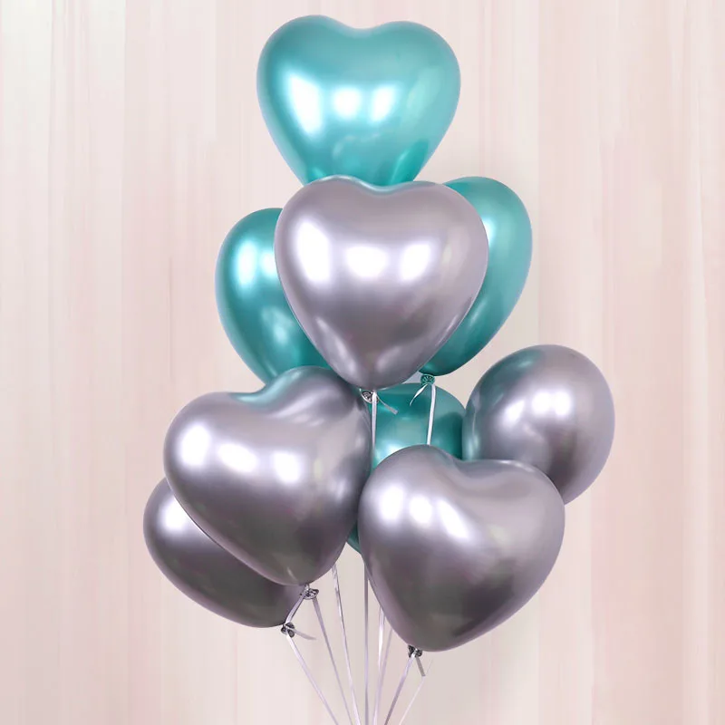 10pcs/lot 12inch Heart Glossy Metal Latex Balloons Thick Metallic Ballon Inflatable Air Globos Valentine's Day Party Decorations