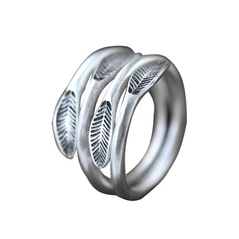 

100% Pure 999 Sterling Silver Jewelry Leaves To Hollow Out Rings Opening Vintage Ring For Women Special Gift 0008