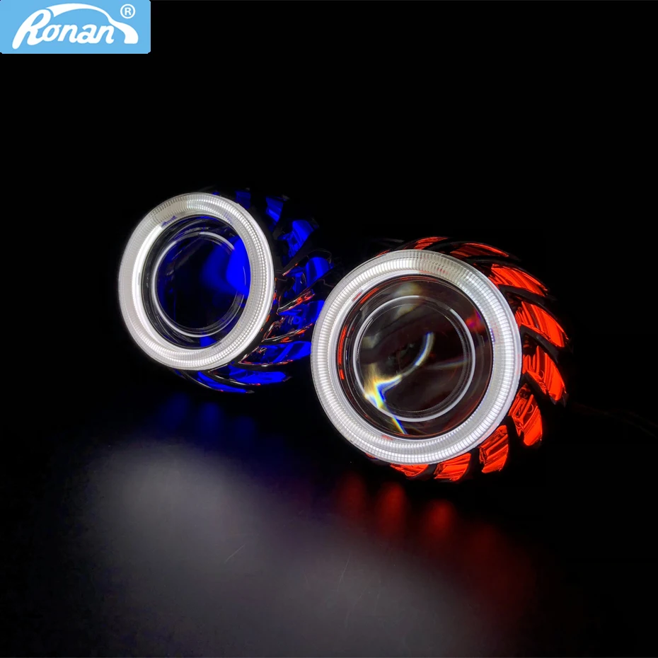

Ronan 2.5 inch bi-xenon ver8.1 projector lens H1 bulb h1 h4 h7 socket with blue red hot wheels screw shrouds for car retrofit