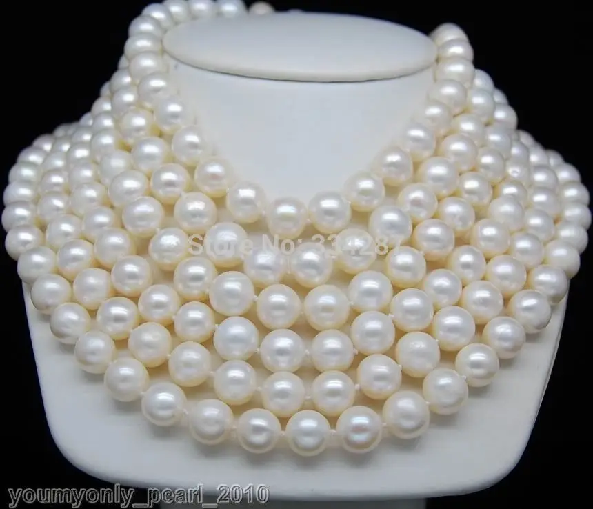 

Cultured 9-10mm AA+ white pearl necklaces 100"Long