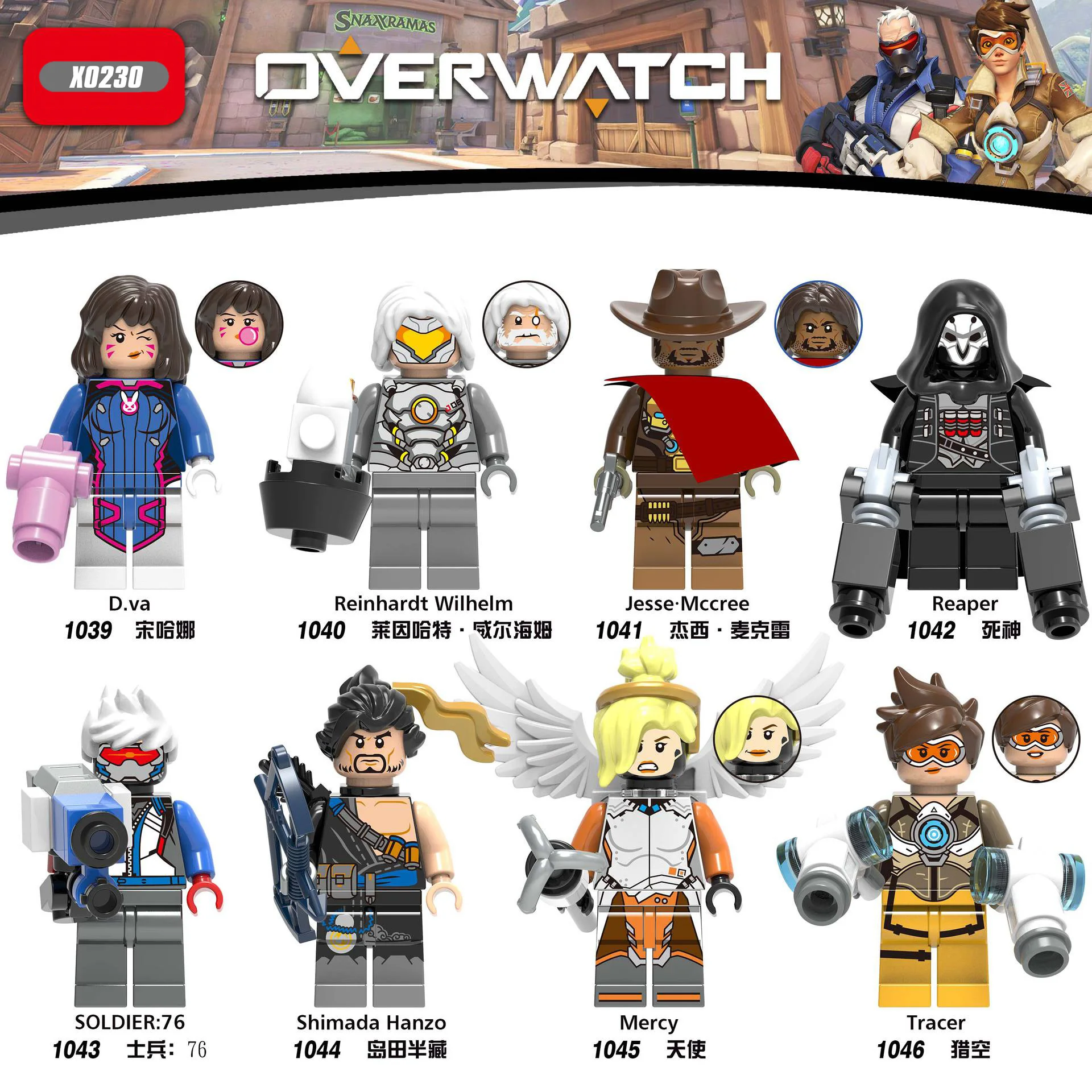 

Legoing Overwatching DVA Genji Junkrat Tracer 76 Shimada Hanzo Mercy Rexxar Remar Medivh Battle Royale Building Blocks Toys