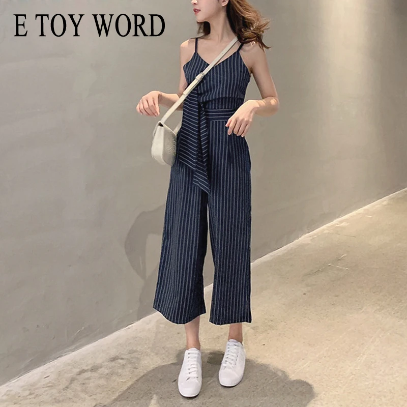 

E TOY WORD 2019 new women's suspenders jumpsuit women loose striped high waist wide leg nine points suspenders women Slim