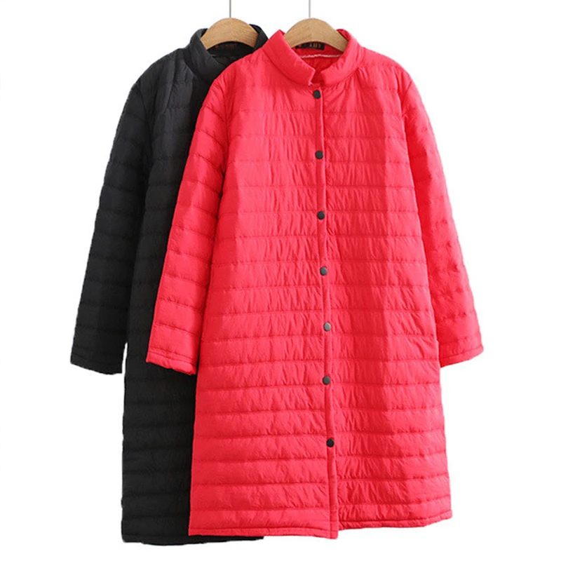 

Plus Size Thin Red Wadded Autumn Winter Jackets Women Cotton Long Padded Coat Outwear Warm Chaquetas Parka Feminina