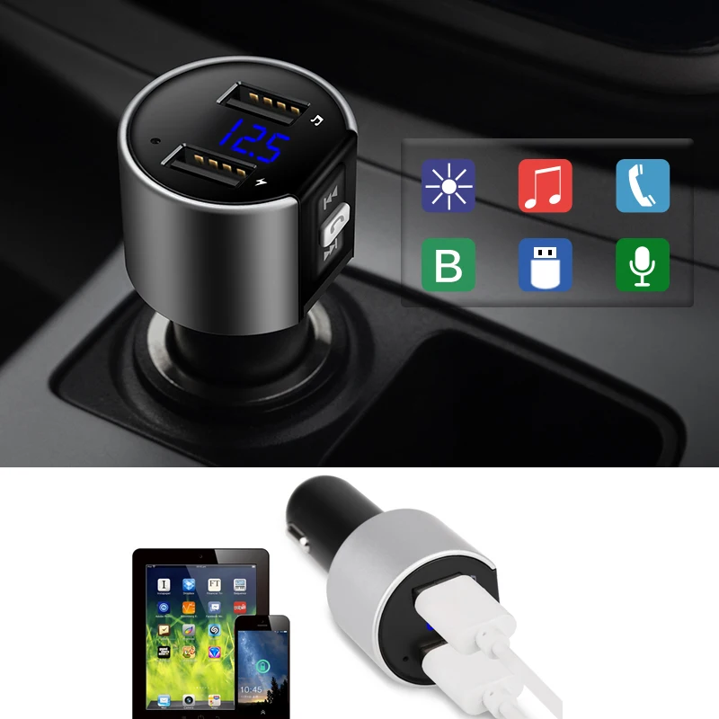 FISHBERG Handsfree USB Wireless Car Mp3 Fm Transmitter Bluetooth Modulator Car Kit With Dual USB Port For Phone Fm Modulator