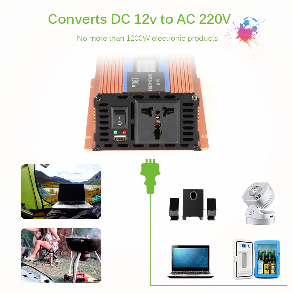 DC 12 В к AC 220 В 1200 Вт автомобильный преобразователь тока 12 В 220 В трансформатор АДАПТЕР преобразователь напряжения 12В до 220 В Автомобильное зарядное устройство вольт дисплей