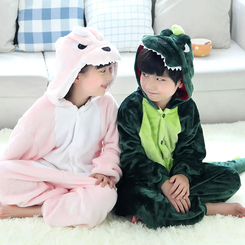 

2019 Roupas Infantis Menina Dinosaur 2-11 Years Old Winter Children Flannel Pajamas 1 Piece Kid Clothes Hooded Romper Sleepwear