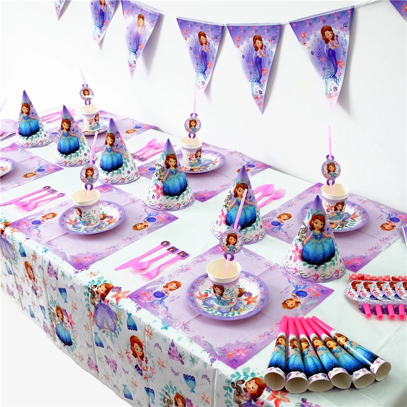 

95pcs/lot Disney Princess Sofia Theme Kid Girl Birthday Party Decoration Blowout Gift Bag Ramadan Event Cup+Plate+Napkin Supply
