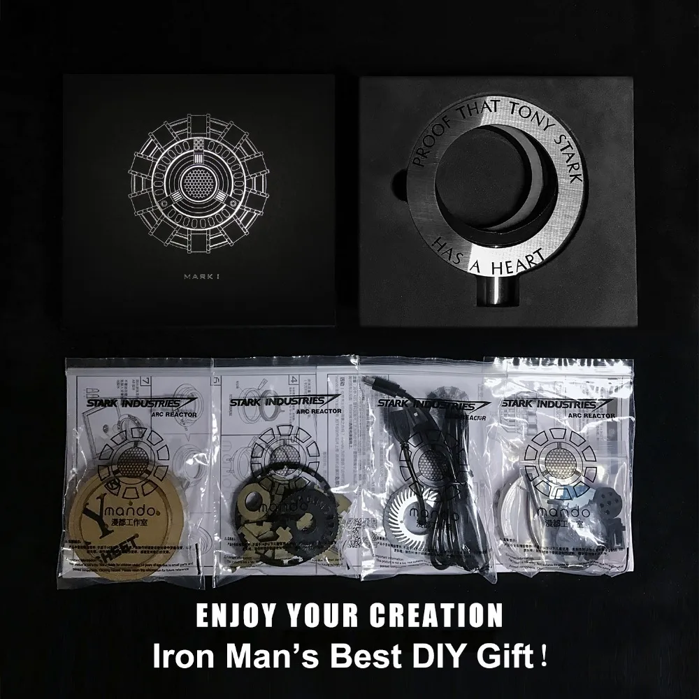 LED Avengers 1:1 Scale Iron Man Arc Reactor Core Tony Stark Heart Model With Led Light Figure Gift DIY Need To Assemble MK1 Reac