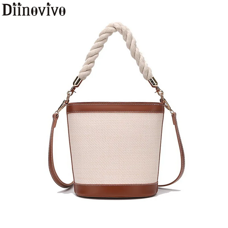 

DIINOVIVO Straw Woven Women Handbags Bucket Fashionable Patchwork Shoulder Bags Summer Small Female Bag Crossbody Bag WHDV1066