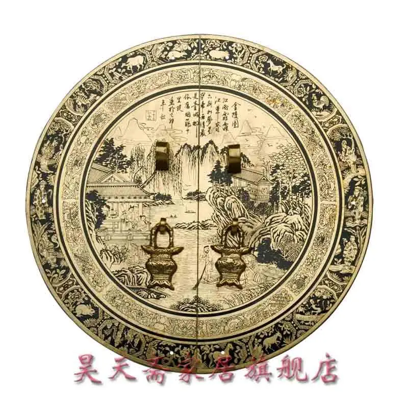 

[Haotian vegetarian] copper door handle HTB-019 Chinese antique copper handle diameter 24CM double open