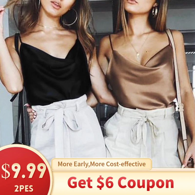 

Conmoto On Sale Satin Solid Sexy Camis Spaghetti Strap Club Camis Women Tops Shirt Backless Feminino Crop Top