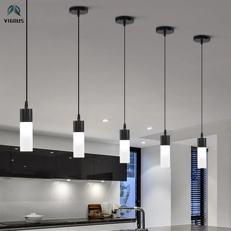الشمال بار g9 أدى قلادة ضوء ماتي أسود الزجاج أنبوب ظلال إسقاط كابل شنقا مصباح ضوء الجدول بريقا luminarias