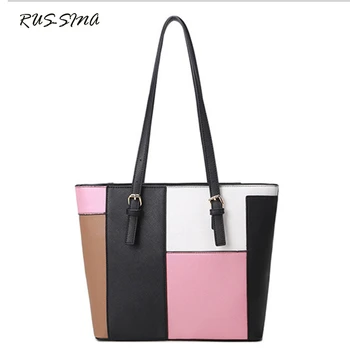 

RUSSMA 2018 Spring New Fashion Women Pu Leather Handbag Panelled Color Bag Patchwork Shoulder Bag Feminia YNT0300