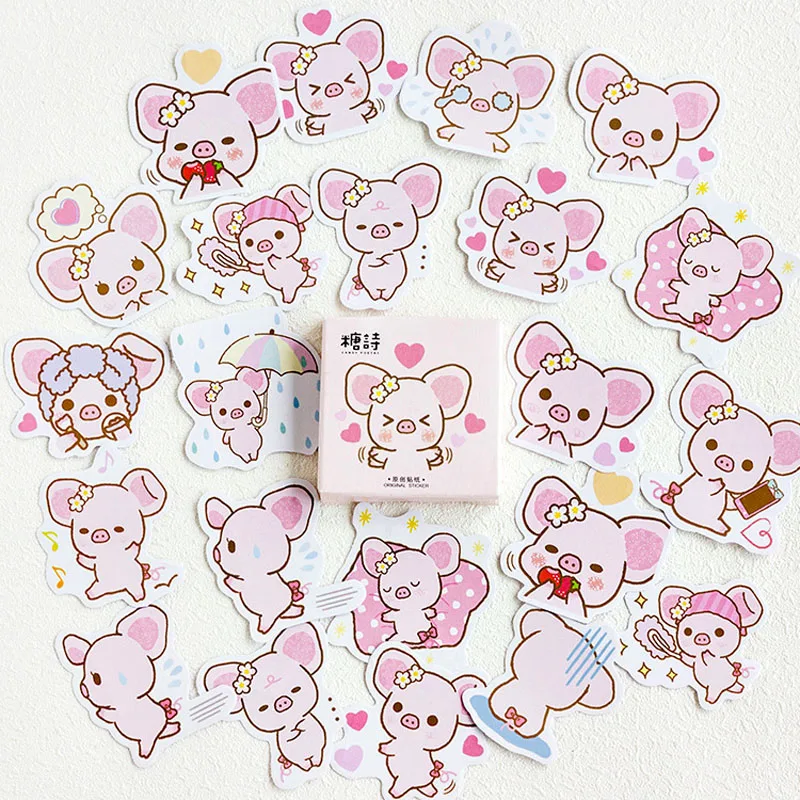 

45pcs /box Pink Piggy Mini Decorative Stickers Scrapbooking DIY Diary Album Stick Label Decor Student Supply