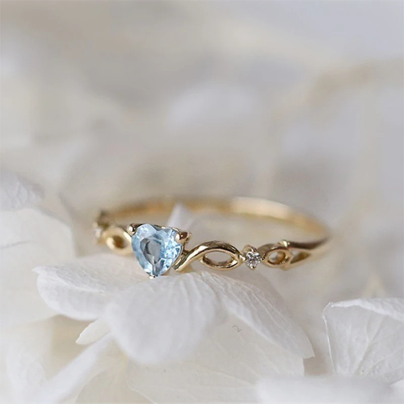 

Wedding Simple Female Crystal Heart Jewelry Ring Gold/Silver Color Lovely Elegant Exquisite Finger Women Blue Fashion