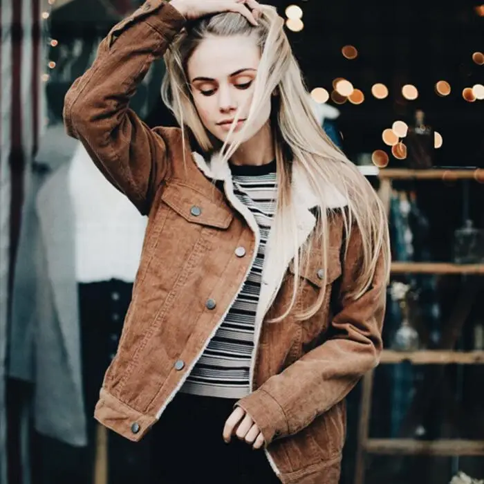 

2016 Rushed Womens Winter Jackets And Coats Chi-ip Autumn New Europe Lapel Loose Multicolor Corduroy Big Lamb Sleeved Coat Code