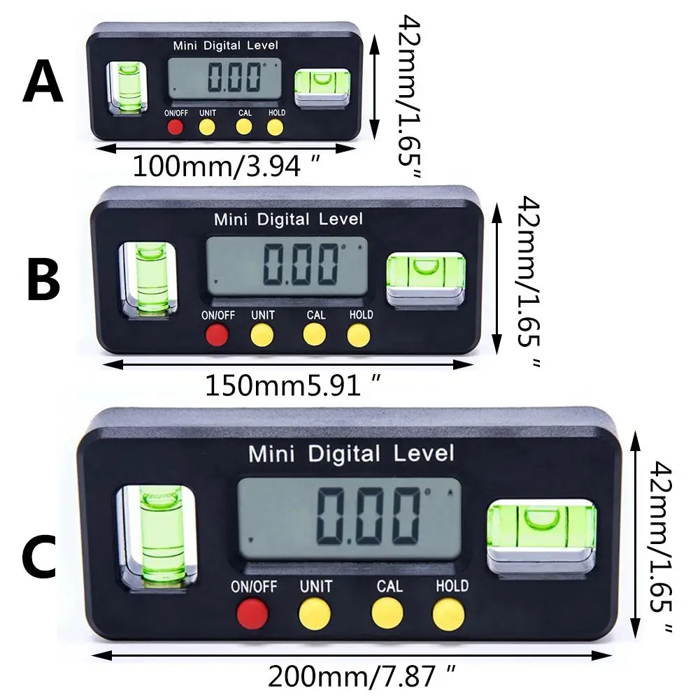Магнитный электронный цифровой дисплей уровень горизонтальный Инклинометр угловая линейка 100 мм 150 мм 200 мм