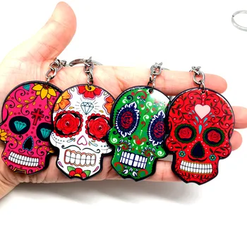 

KeyChain Calavera Sugary-sweet whimsical skull Keychain Keyring Celebrate Mexican Day of the Dead Halloween Acrylic Sugar Skull