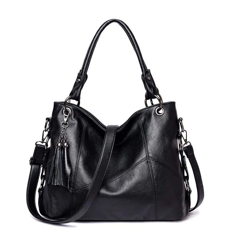 Новые женские сумки из натуральной кожи, женская сумка через плечо, высокое качество, сумки-мессенджеры, женская большая сумка, большая ВМЕСТИТЕЛЬНОСТЬ - Цвет: Black