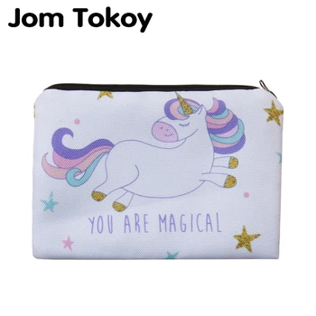 

Jom Tokoy new unicorn Simple Square Cosmetic Bags 3D Printed Polyester Travell Makeup bag