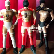 Бар ночной клуб певец комбинезоны DS личность 3D фальшивые мускулы брюшной мышцы комбинезон полые сексуальные мужские костюмы для вечеринок