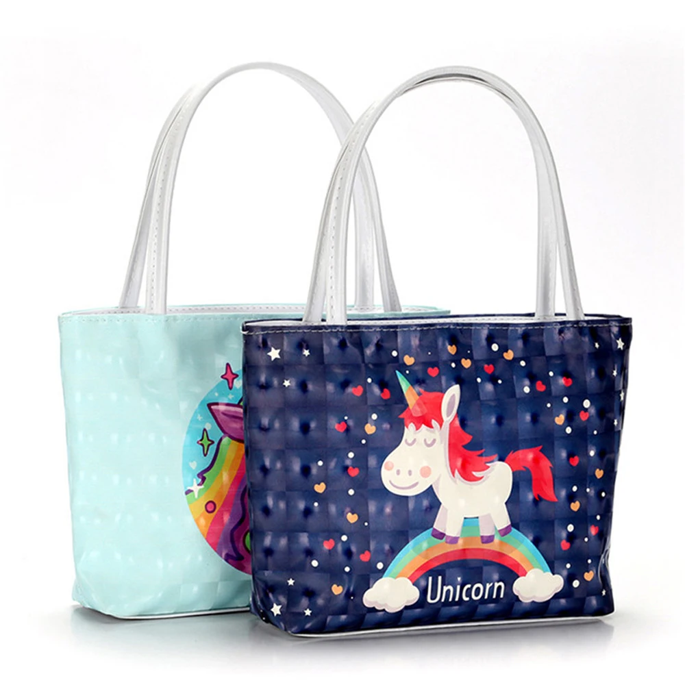 

2019 New Unicorn Pattern Waterproof Handbag PU Leather Tote Cosmetics Storage Bag Travel Shoulder Bags Portable Big Bags