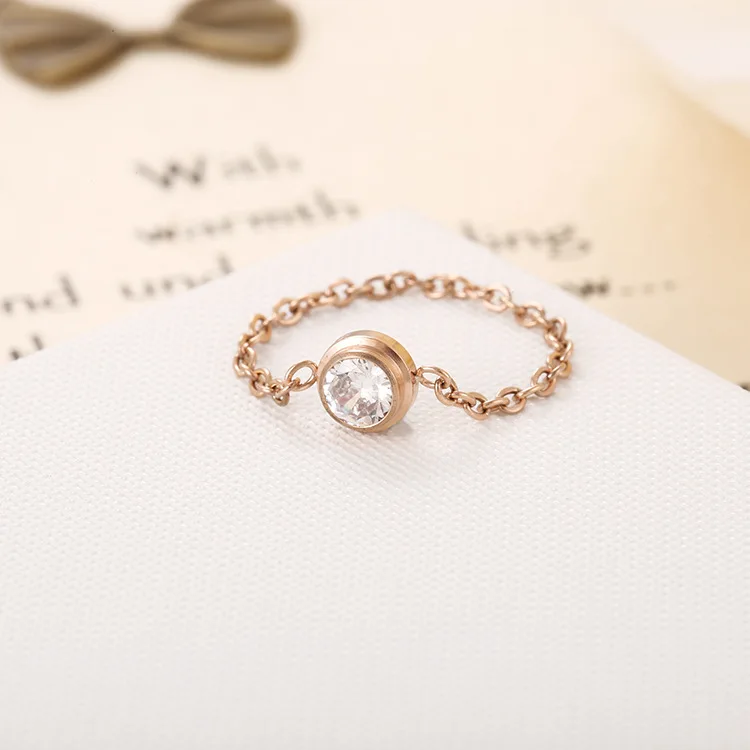 Титановая сталь, модное одинарное кольцо на цепочке с кубическим цирконием, классическое розовое золото, обручальные кольца для женщин, Anneau BXJ35