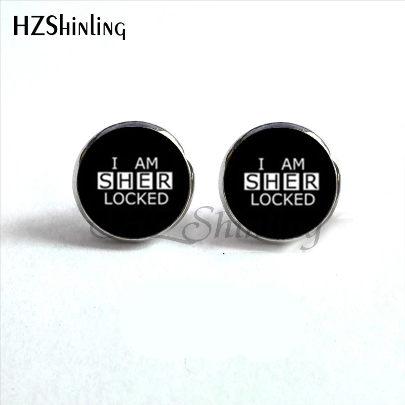 NES 0023 серьги гвоздики Шерлок Холмс I Am Sherlocked Ear Nail Inspired из стекла кабошона Science Fiction