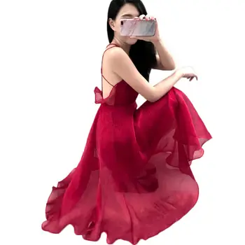 

Sexy Backless Red Dress 2019 New Fashion Beach Women's Summer Dress Mesh Party Dress Ropa Para Playa Mujer Sling Vestidos f294
