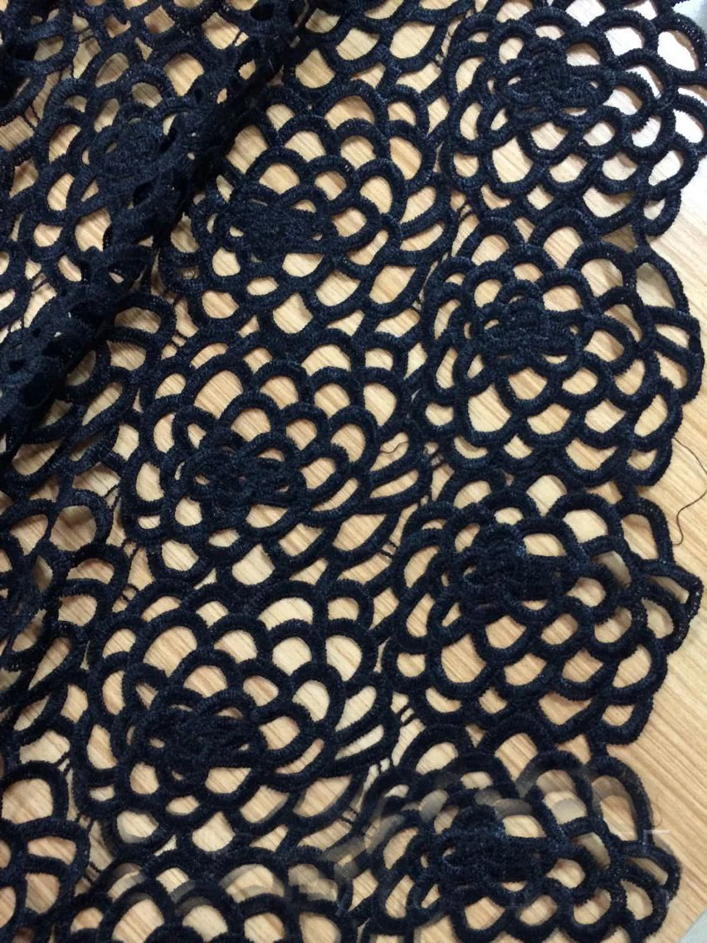 2 ярда черная африканская вышивка Водорастворимая молочная шелковая кружевная ткань полиэстер гипюр шнур нигерийская кружевная ткань для шитья