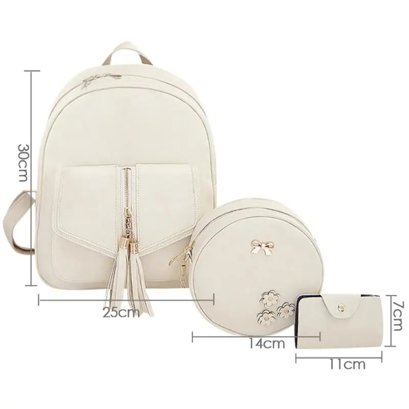 3 unids/set Bowknot elegante compuesto de las mujeres borlas de cuero escuela Mochila mochilas mujer bolsa de hombro bolso Mochila