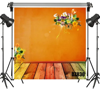

LB Polyester & Vinyl Bouquet Orange Wall Butterfly Rainbow Wood Floor Interior Backgrounds For Photo Studio Photography Backdrop