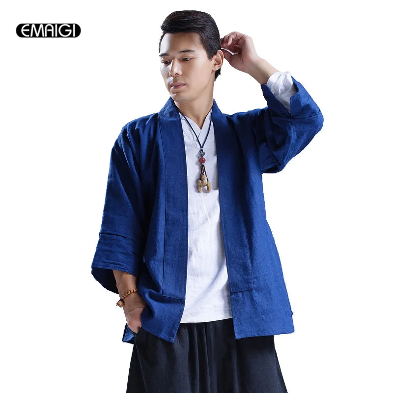 2016 осень мужчины куртка свободные пальто кардиган мужчины мода повседневная высококачественные льняной пиджак хип-хоп панк стиль кимоно и пиджаки A190
