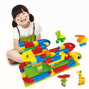 

2017 Funny DIY Race Run Track Colorful Construction Balls Rolling Track Building Blocks Compatible LegoINGly Duploe 73 PCS