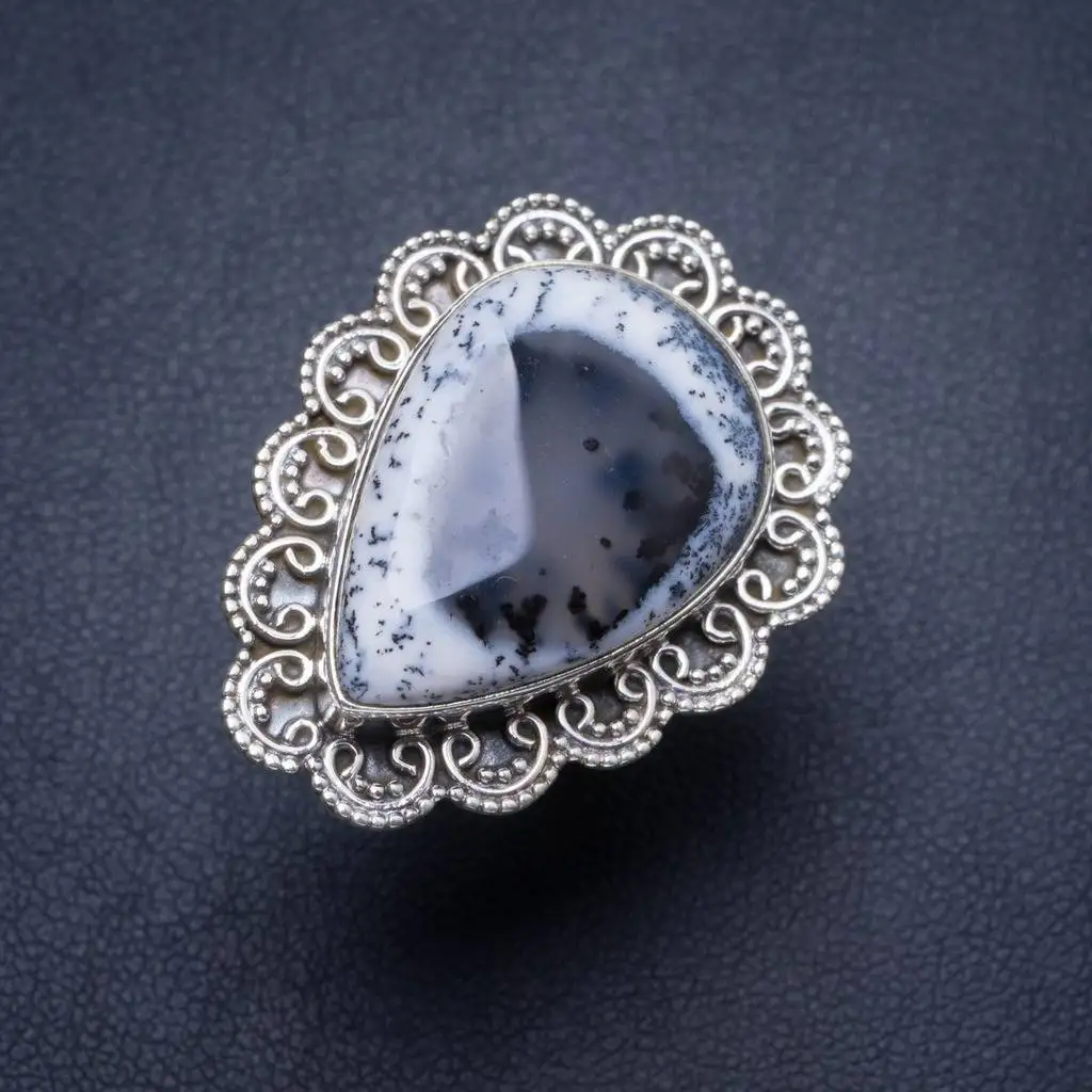 

Natural Dendritic Opal Handmade Unique 925 Sterling Silver Ring 7.5 Y4058