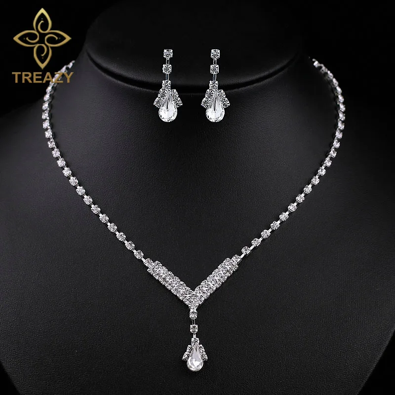 TREAZY Elegant Wedding Jewelry Sets for Women Pearls Crystal Necklace Earrings Bridal Jewelry Sets Prom Wedding Accessories