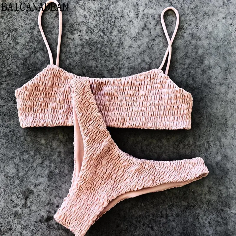 

BAICANADEAN Brand New High-quality Women Swimsuit Up Sexy Maillot De Bain Deux Piece Solid Folding 7 Color Beach Bikinis 2017