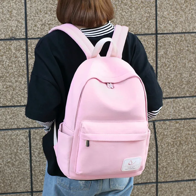 Canvas backpack simple student bag solid color backpack junior high