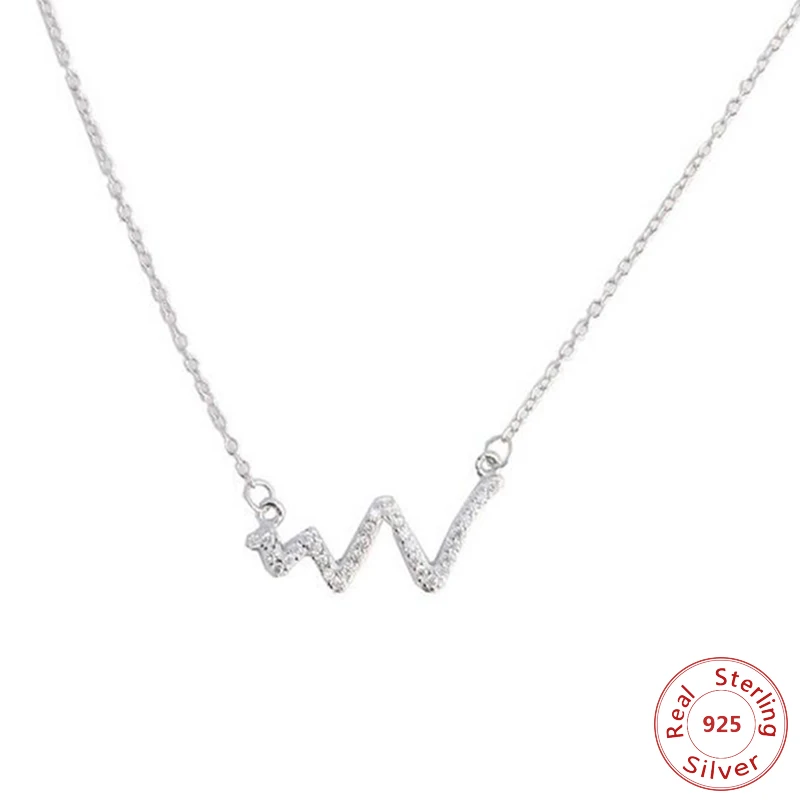 

Wave Heart Necklace Romantic Love Electrocardiogram Pulse Charm Pendant Necklace 925 Sterling Silver Heartbeat Women Jewelry