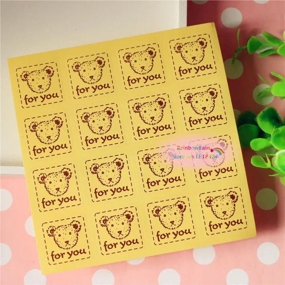 1 Sheet Cute Bear Sealing Label Stickers Cookie Bags Decoration Tags Self Adhesive Kraft Paper