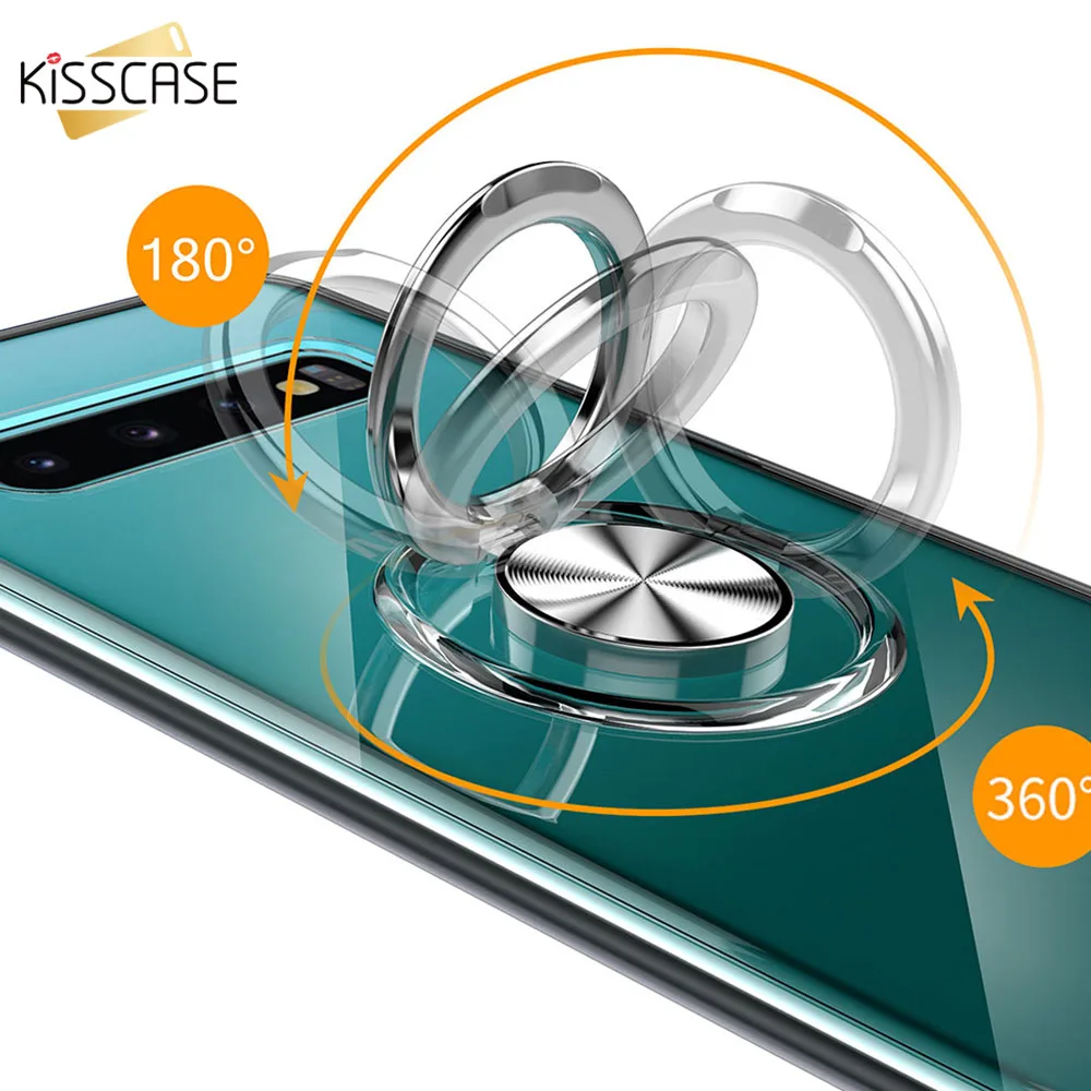 

KISSCASE Crystal Diamond Transparent Ring Holder Phone Case for Samsung S10 5G Note 9 8 S8 S9 S10 Plus S10E TPU Case Back Cover