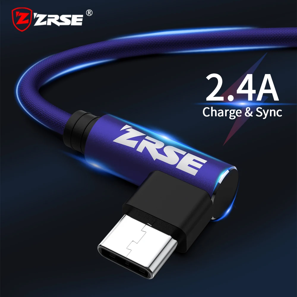 ZRSE Usb type-C кабель для samsung a50 s10 s9 90 градусов локоть 3 м 2 м 1 м Синхронизация данных Быстрая зарядка Usb кабель Oneplus Xiaomi Mi9 Redmi