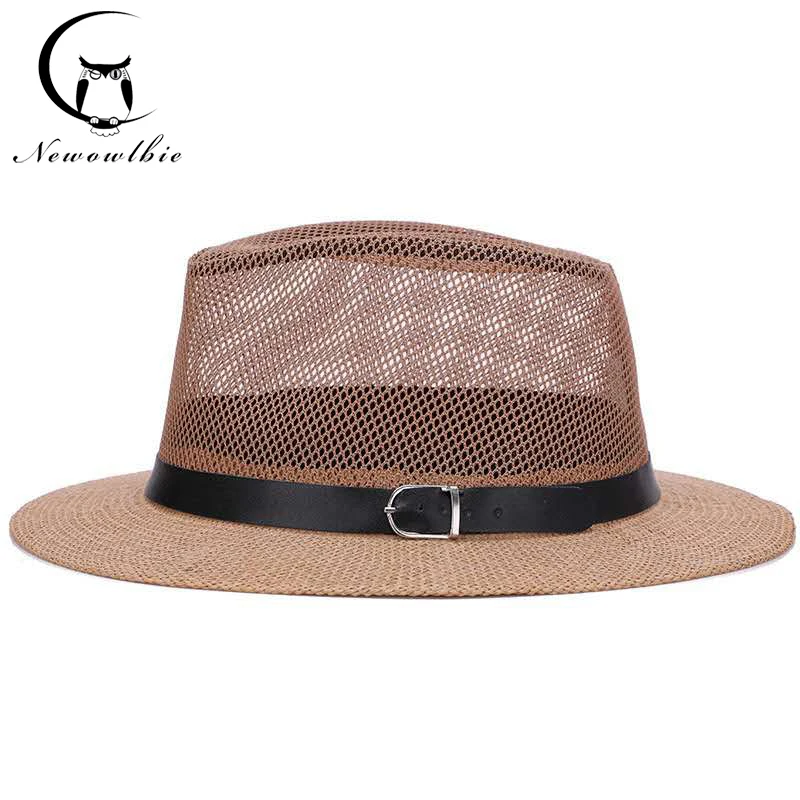 

2019 Men's British jazz hat breathable mesh hat outdoor sun protection sun hat summer hat linen big hat
