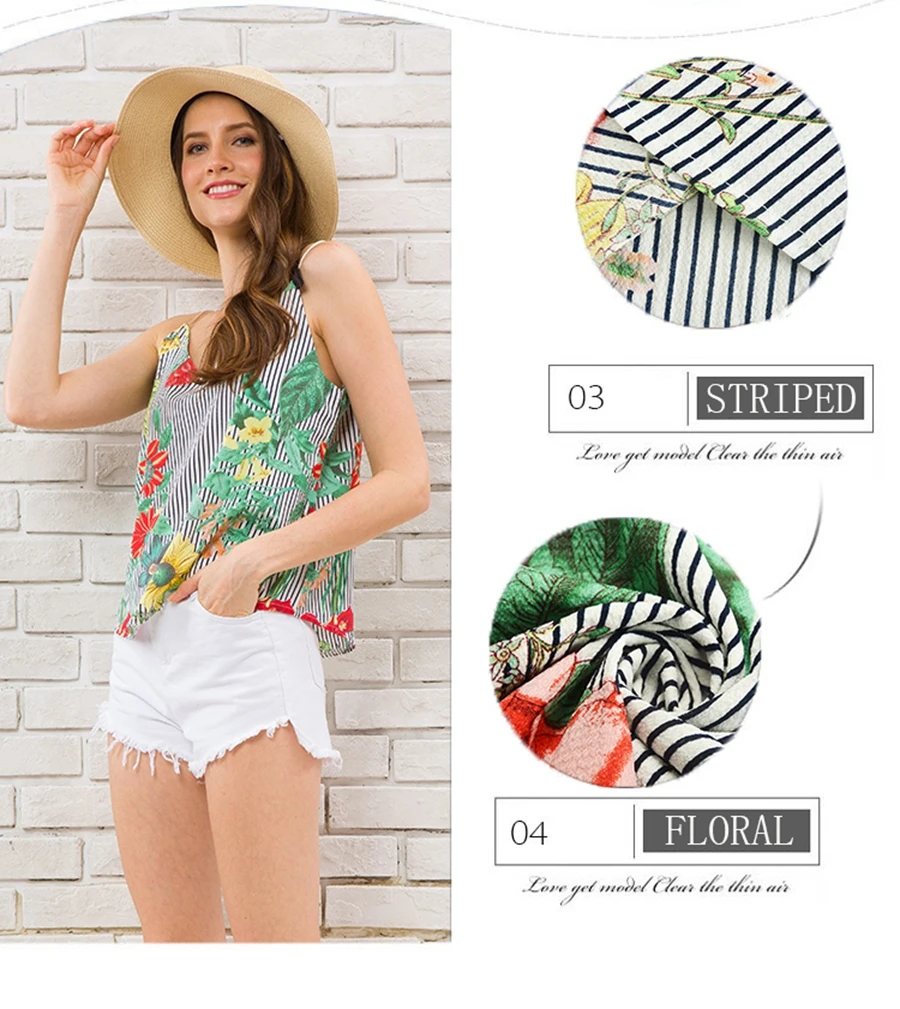 Striped Tank Top Women Flower Print V-neck Sleeveless Summer Camis 2018 Fashion Beach Wear Off Shoulder Shirt Female Clothing HTB1sX IzeySBuNjy1zdq6xPxFXac - Striped Tank Top Women Flower Print V-neck Sleeveless Summer Camis 2018 Fashion Beach Wear Off Shoulder Shirt Female Clothing