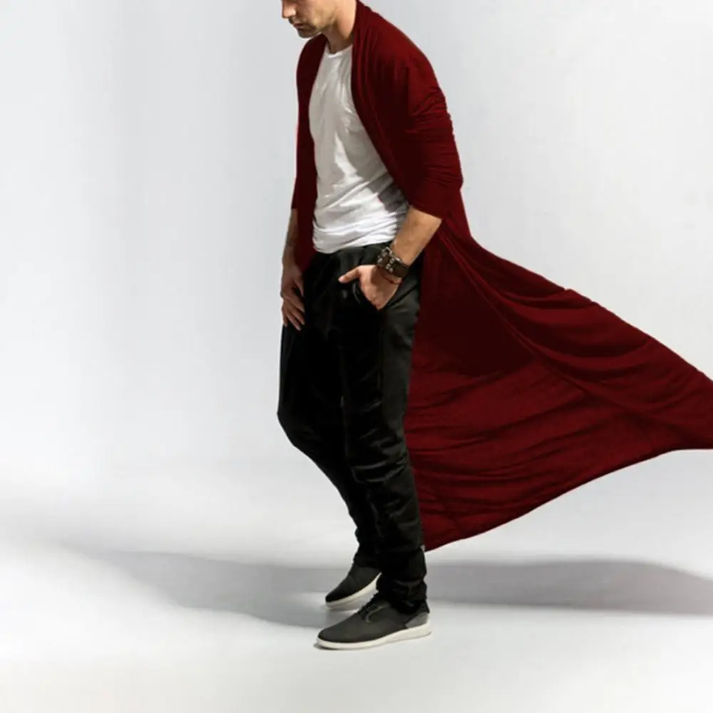 

New Fashion Men Solid Color Long Sleeve Cardigan Slim Fit Open Front Trench Coat