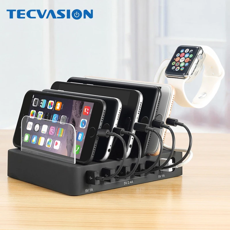

6 Port Mobile Phone Chargers Charging Station Dock Gadgets Desktop Watch Stand Multi Port Charger for iPad Samsung SmartPhone 5V