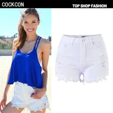 COCKCON Women Shorts New Summer Lace Denim Shorts Female 2017 Sexy Jean Rippet Hole Fashion Spliced Denim Shorts Femme TSL035