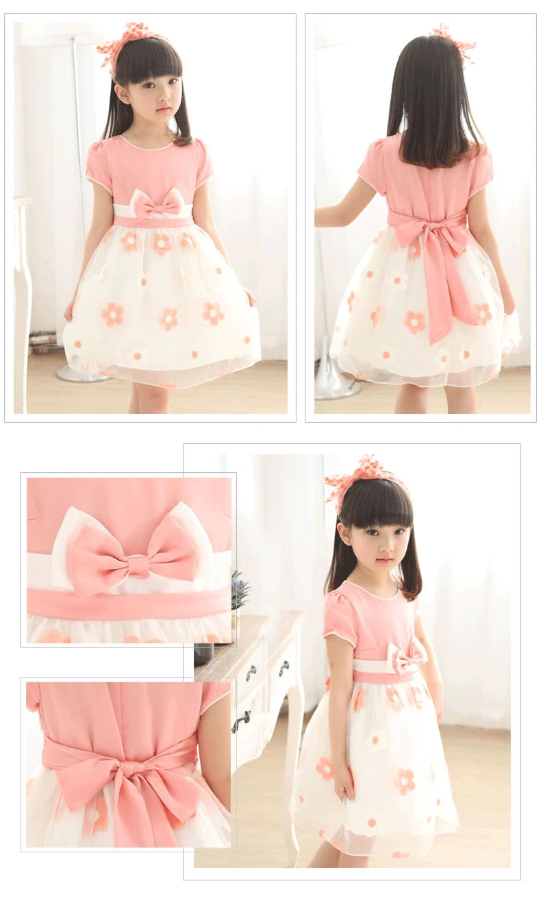 Новый летний корейский Обувь для девочек принцесса ребенок Платье с бантом детская одежда розовый, темно-синий красный